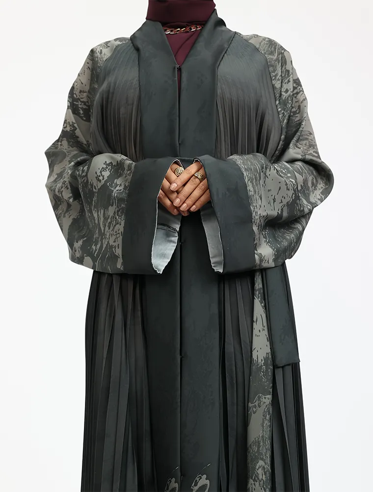 Green Marble Pleated Silhouette Abaya